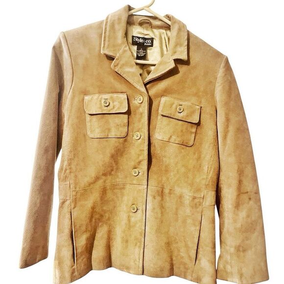 Vintage Y2K Style & Co. Tan Leather Button Front Jacket Size Small Classic - Picture 1 of 5